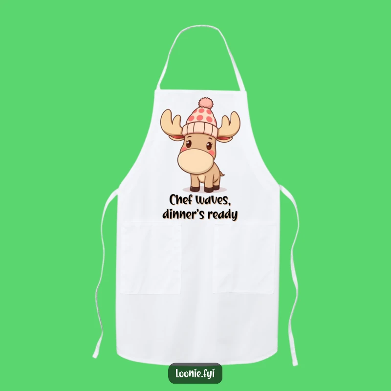 Funny Moose Toque Apron: Kitchen Character Waving, Perfect Funny Gift