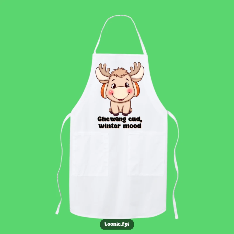Funny Moose Apron: Cheerful Grin & Ear Muffs for a Hilarious Kitchen Gift