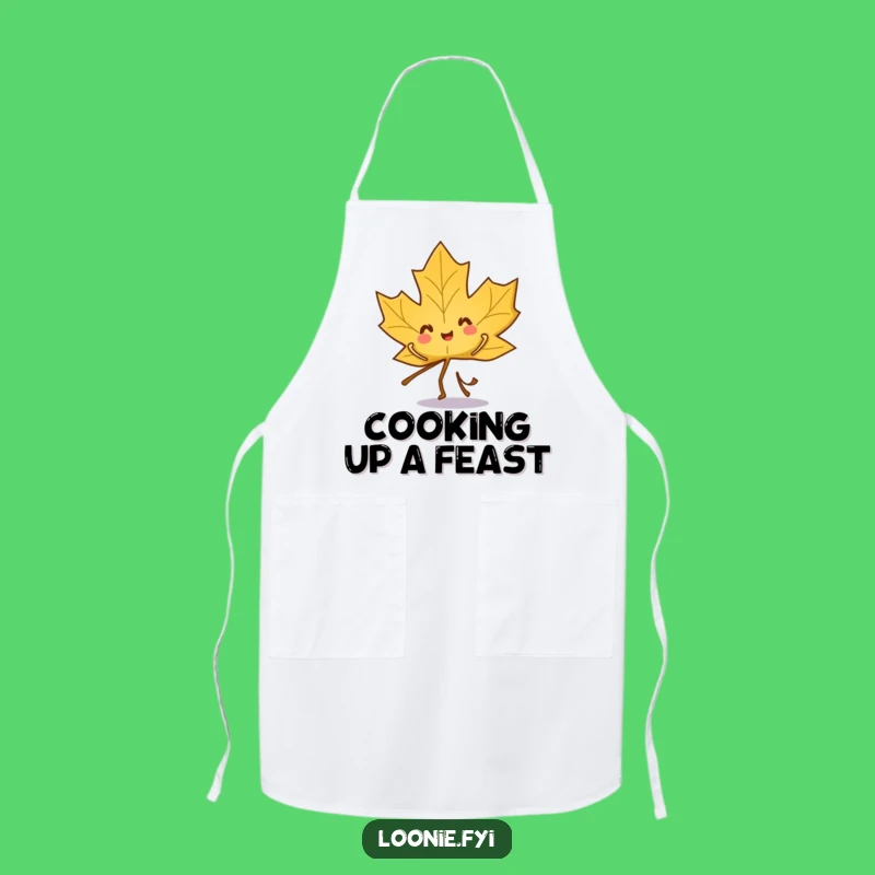 Funny Maple Leaf Apron: Playful Character Dancing While Cooking