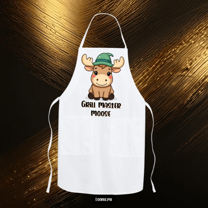 Funny Apron: A happy moose wearing a hat politely tips it, adding charm to kitchen tasks.