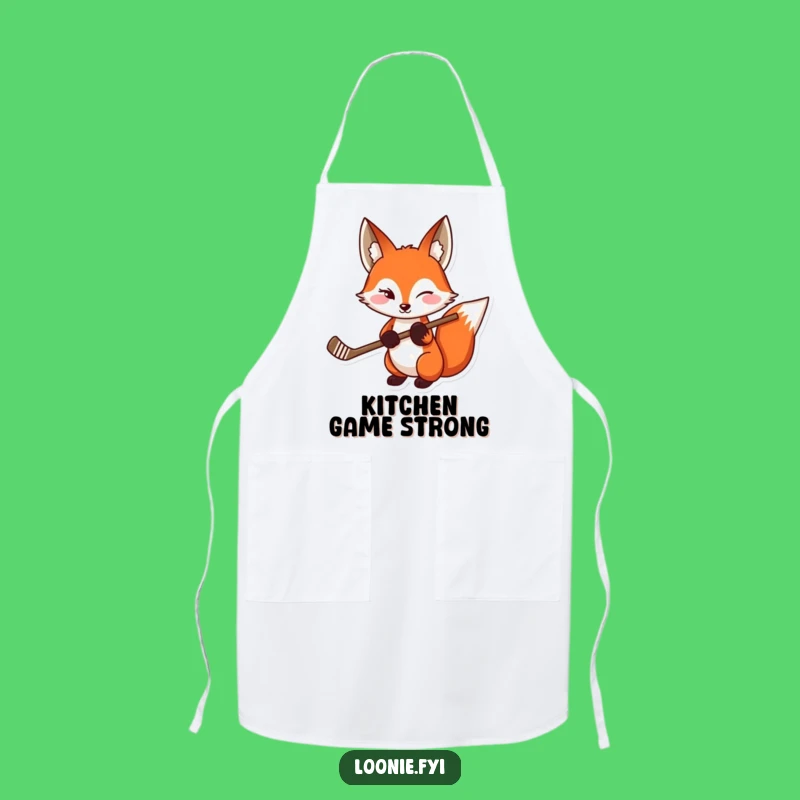 Funny Red Fox Apron: Playful Wink & Hockey Stick - Hilarious Kitchen Gift