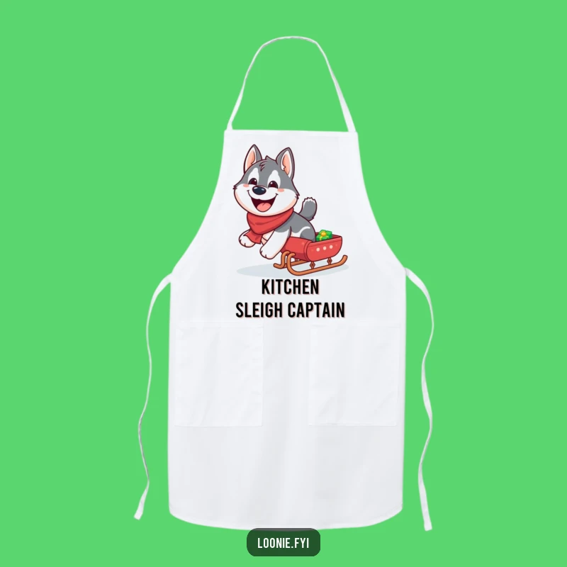 Funny Husky Sleigh Apron: Chef’s Giggling Dog Kitchen Wear, Perfect Funny Gift