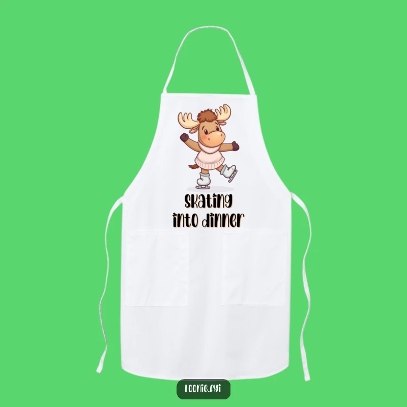Funny Moose Skating Apron: Cook with Giddy Cheer