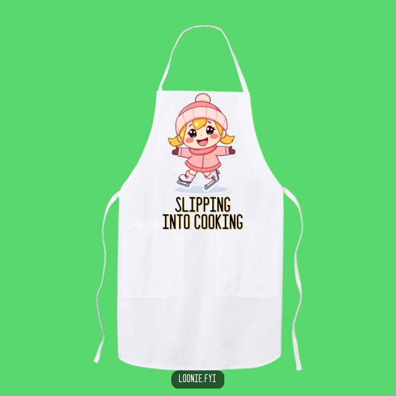 Funny Ice Skating Apron: Happy Chef's Determined Grin in the Kitchen