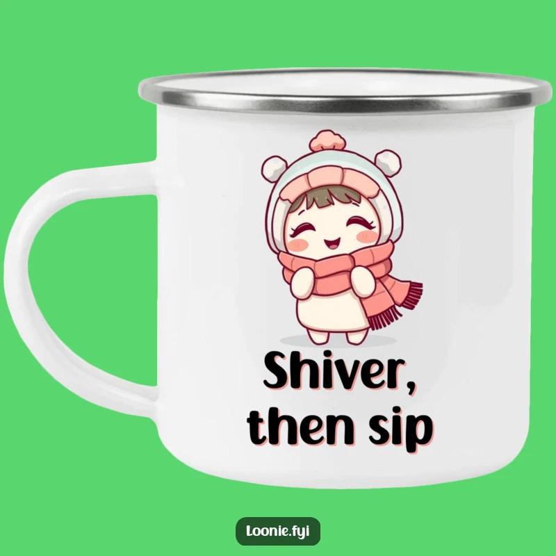 Funny Giggling Winter Scarf Character Camping Mug - Adventure Laughs!
