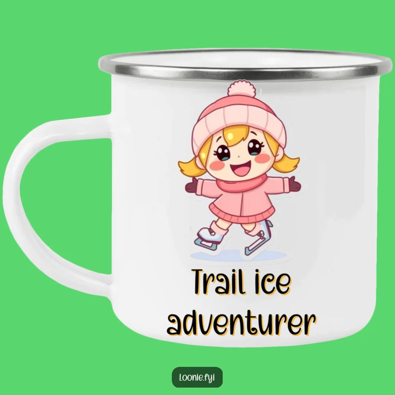 Funny Ice Skating Camping Mug: Happy Character's Grin for Outdoor Adventures