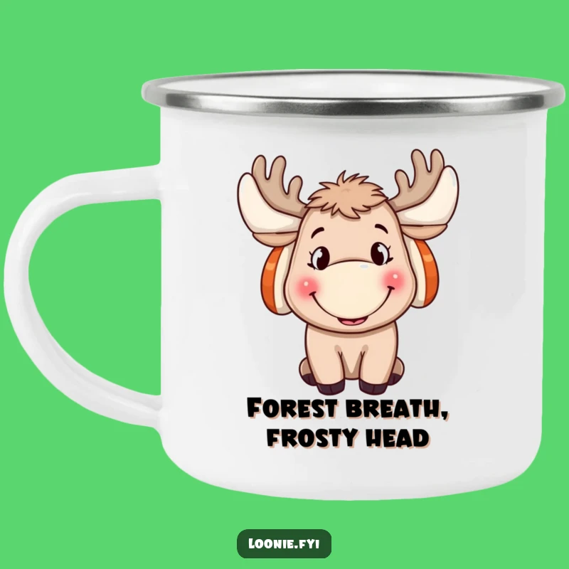 Funny Moose Camping Mug: Cheerful Grin & Ear Muffs for Adventurous Gifts