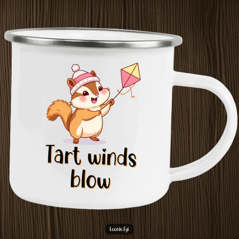 Funny Chipmunk Camping Mug: A chipmunk flies a butter tart kite, bringing whimsical humor to outdoor adventures.