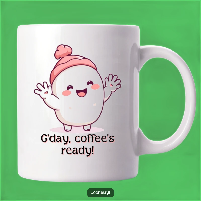 Funny Toque Mug Gift: Happy Character Waving Hello with Cheer