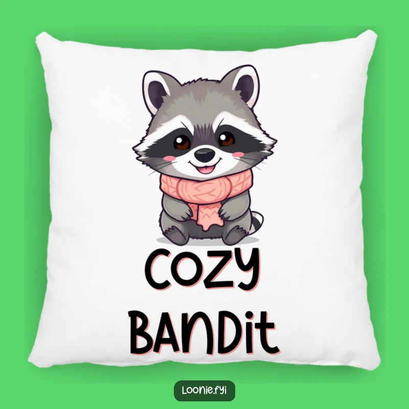 Funny Raccoon Pillow: Cozy Grinning Scarf Bandit Cushion, Perfect Humorous Gift