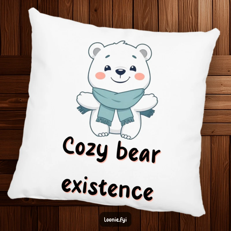 Funny Pillow: A polar bear with a wide grin and a scarf is depicted, adding a touch of cozy winter charm to any decor.