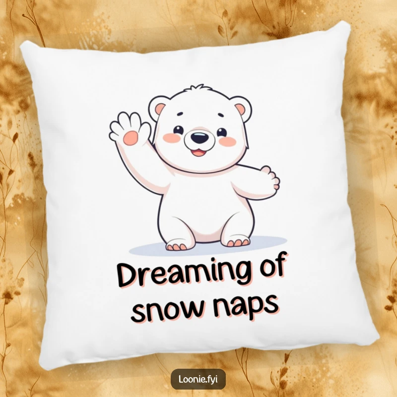 Funny Polar Bear Cub Pillow: A soft pillow featuring a happy polar bear cub waving, offering a funny gift of comfort.