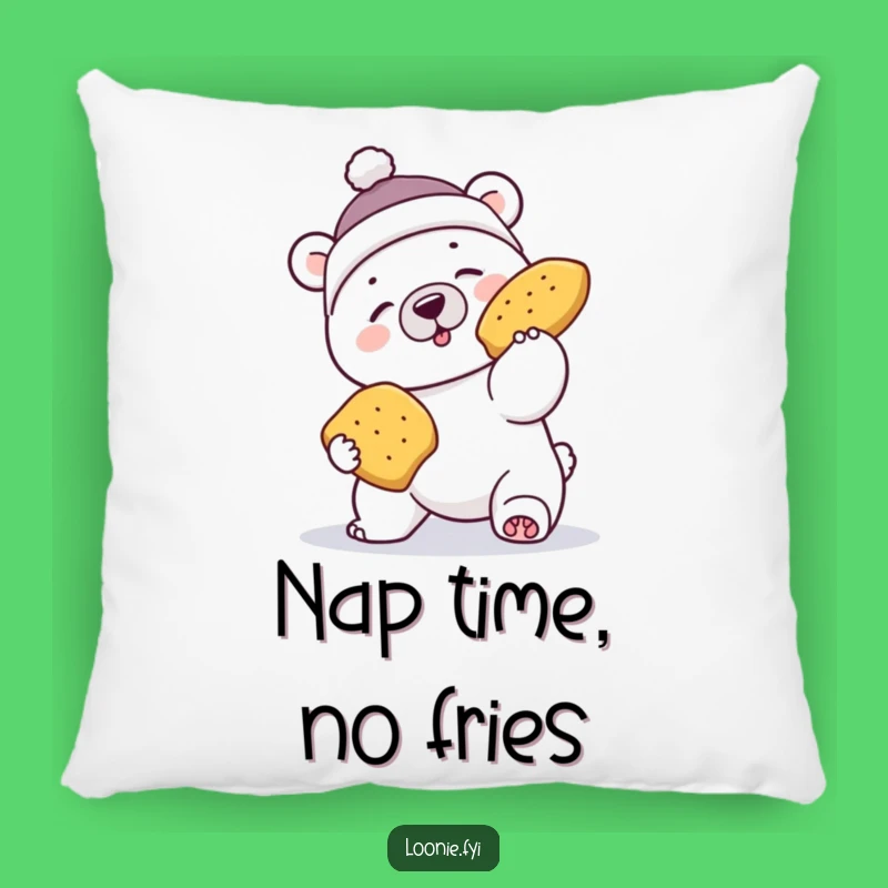 Funny Polar Bear Poutine Mishap Pillow - Comfy Canadian Comedy!