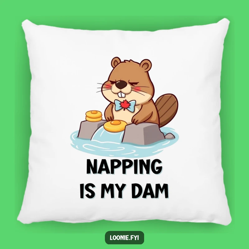 Funny Grumpy Beaver Pancake Dam Pillow - Cozy Canadian Comfort!