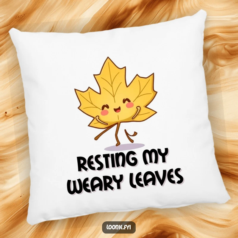 Funny decorative pillow featuring a playful maple leaf character in a charming, gentle dance pose.