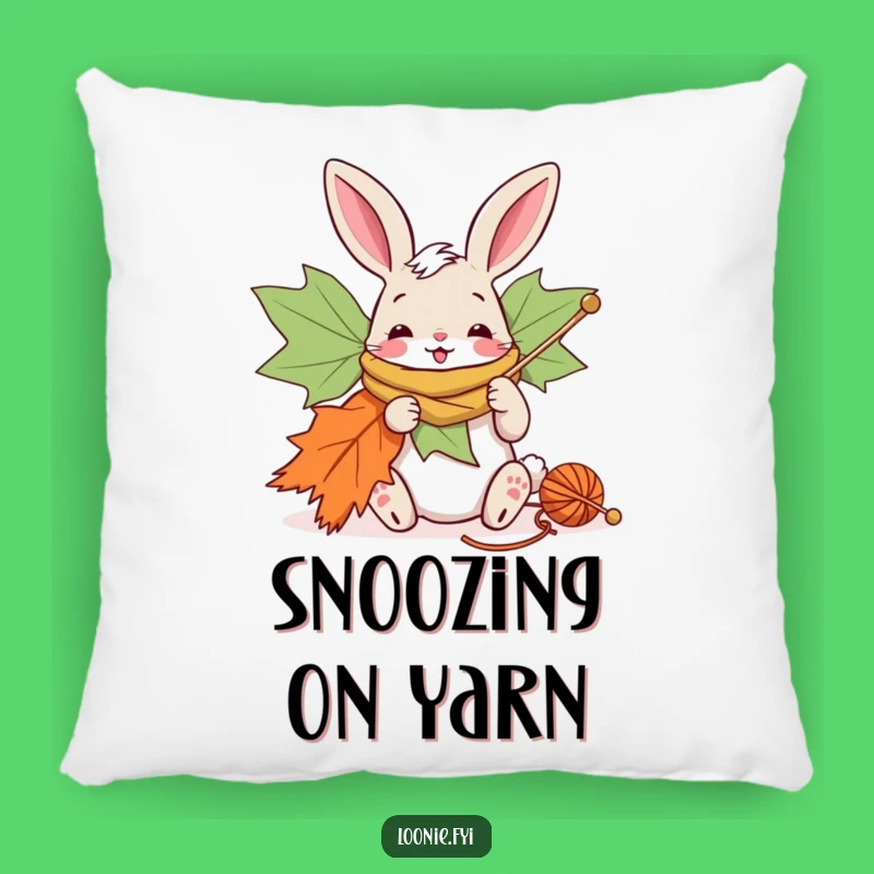 Funny Bunny Maple Leaf Knitting Pillow - Cozy Crafty Comfort!