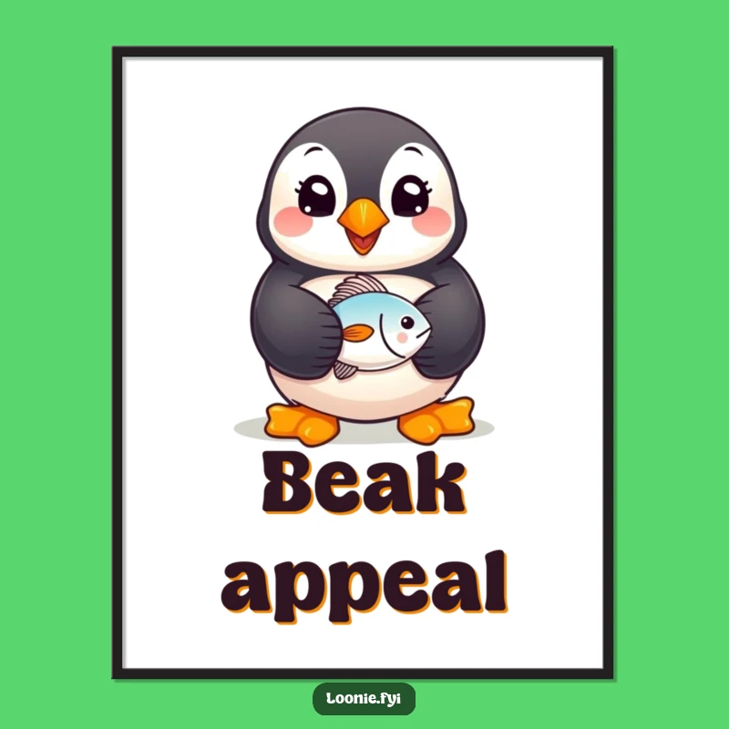 Funny Puffin Digital Art: Cheerful Fish-Holder Print, Instant Humorous Gift Download