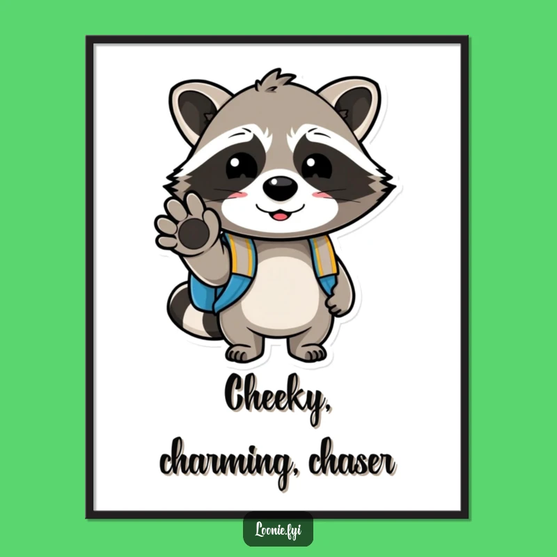Funny Raccoon Backpack Digital Art: Cheerful Wall Decor with a Wink