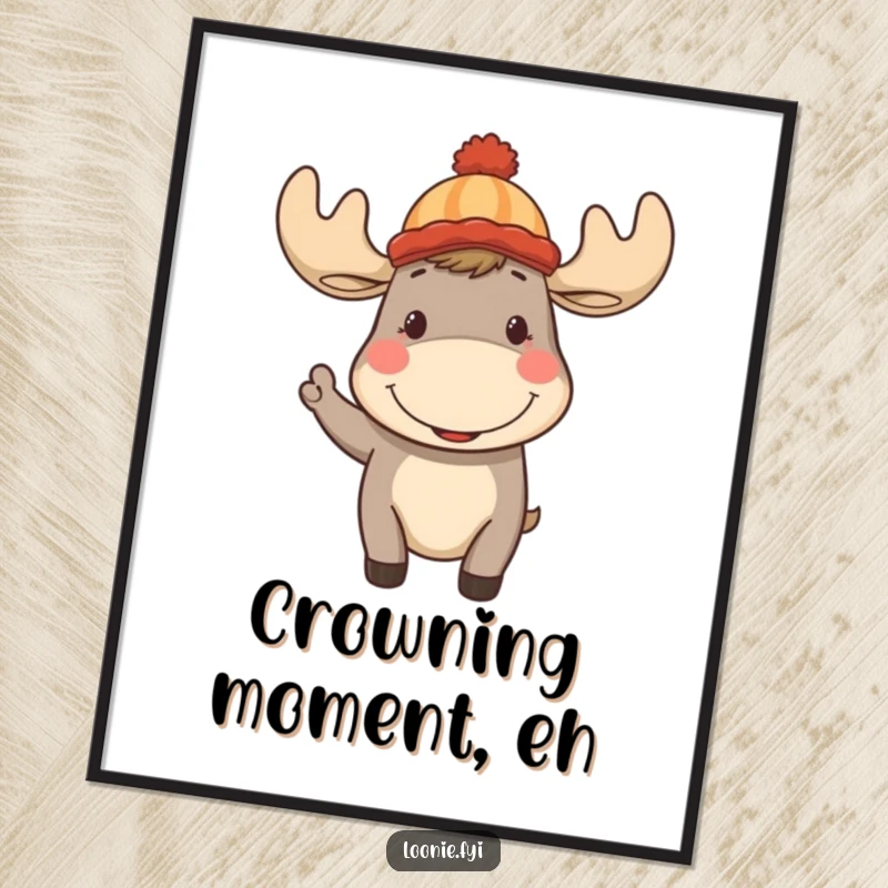 Funny Moose Digital Art: Cheerful moose wearing a toque, smiling and waving, downloadable graphic.