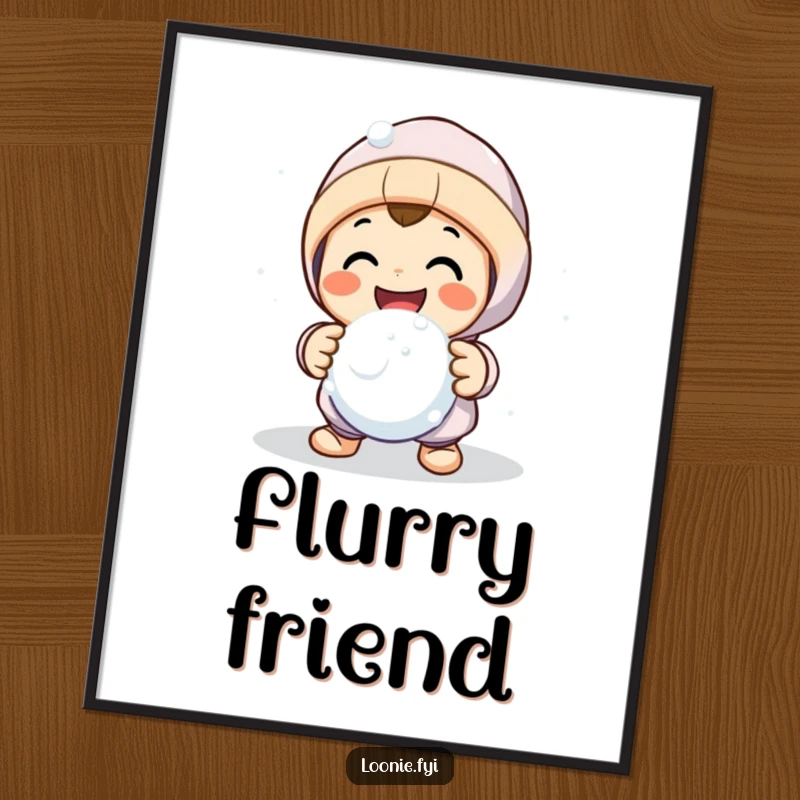 Funny digital art print of a smiling character making a friendly snowball fight gesture, ready for instant download.