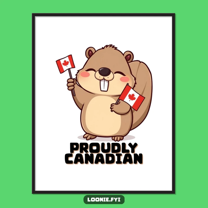 Funny Beaver Digital Art: Winking Canadian Flag Print, Instant Humorous Gift Download