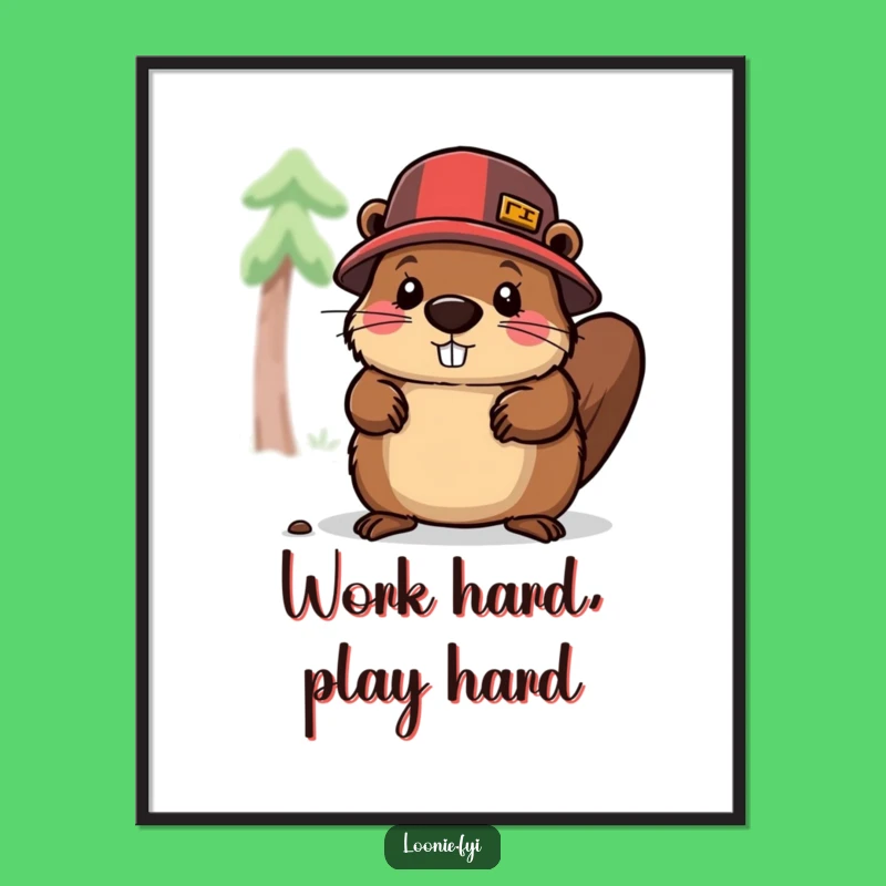 Funny Beaver Lumberjack Digital Art: Printable Character Chopping Wood, Amazing Funny Gift