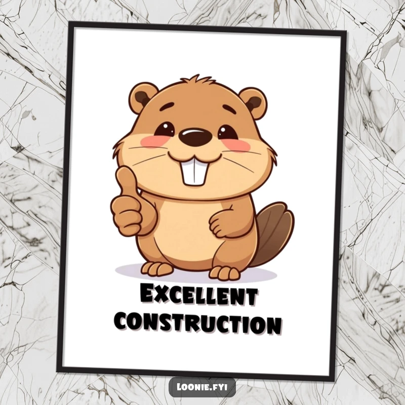Funny digital art print of a smiling beaver giving a thumbs up, instantly adding positive and industrious charm.