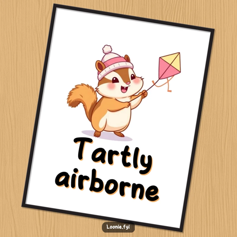 Funny Chipmunk Digital Art: A chipmunk flies a butter tart kite, bringing whimsical humor and charm to printable art.