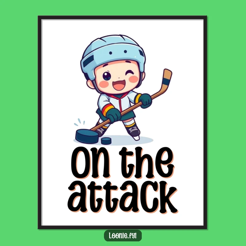 Funny Hockey Digital Print: Jubilant Character's Puck Play, Action Artwork