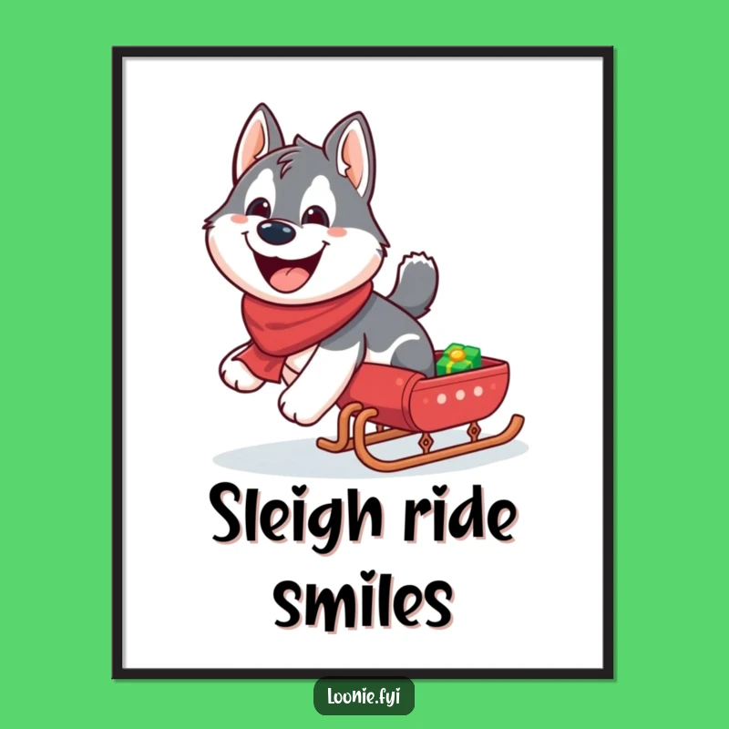 Funny Husky Sleigh Digital Art: Giggling Dog Graphic, Instant Download Funny Gift