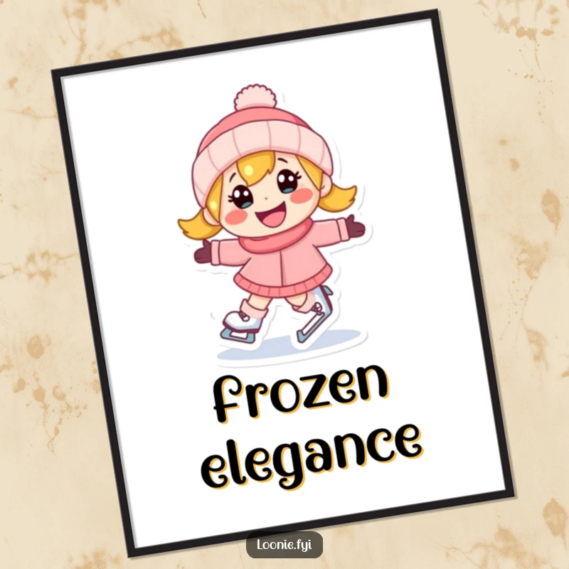 Funny digital art print of a happy character ice skating with a determined grin, vibrant and humorous decoration.