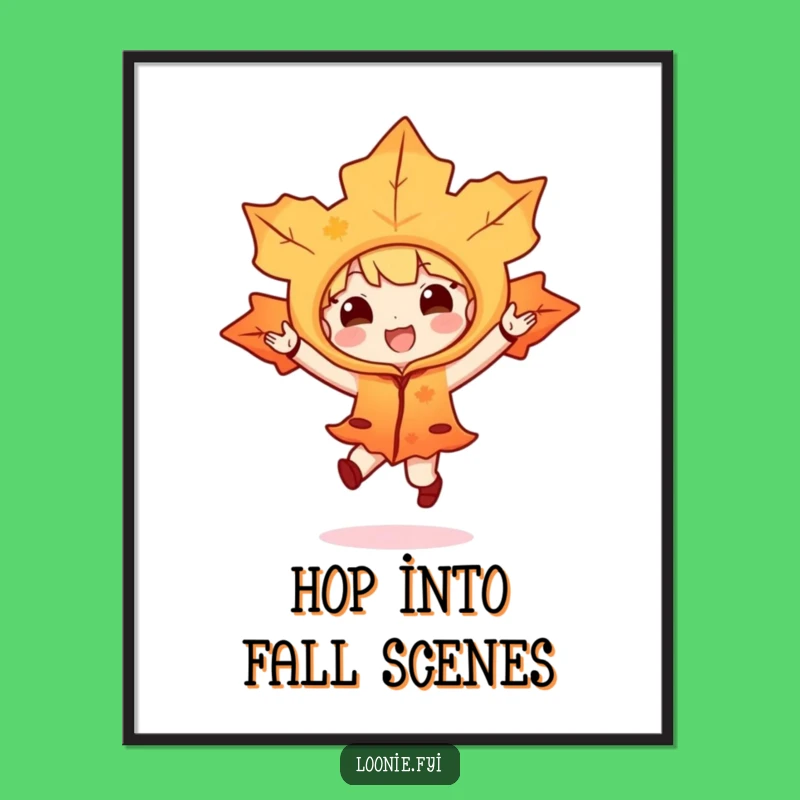 Funny Maple Leaf Hop Digital Print - Joyful Autumn Character Art Gift