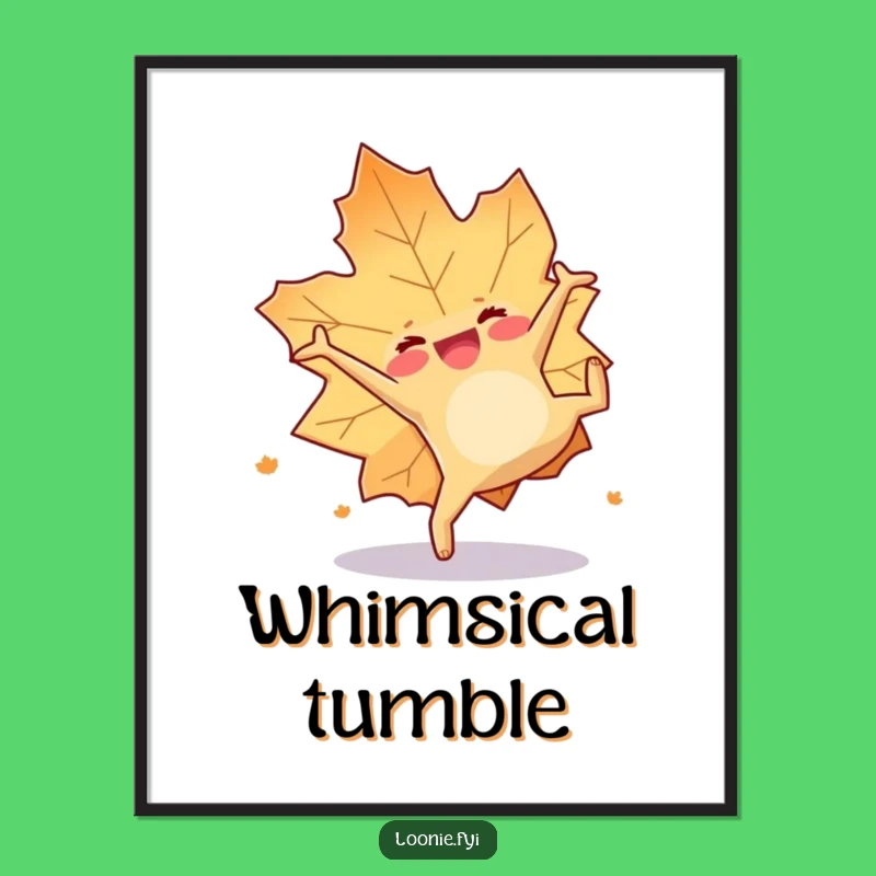Funny Maple Leaf Somersault Digital Art - Instant Autumn Print, Hilarious Seasonal Decor