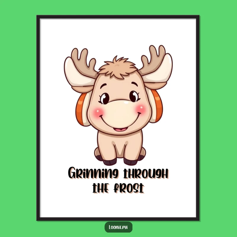 Funny Moose Digital Art: Cheerful Grin & Ear Muffs - Instant Funny Gift