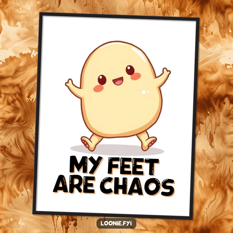 Funny perogy tripping over its doughy feet, a high-resolution digital art print perfect for humorous wall decor.