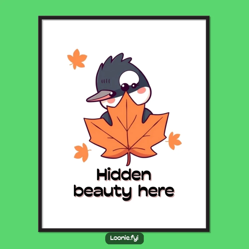 Funny Loon Maple Leaf Digital Art - Whimsical Woodland Print, Instant Nature Humor Decor