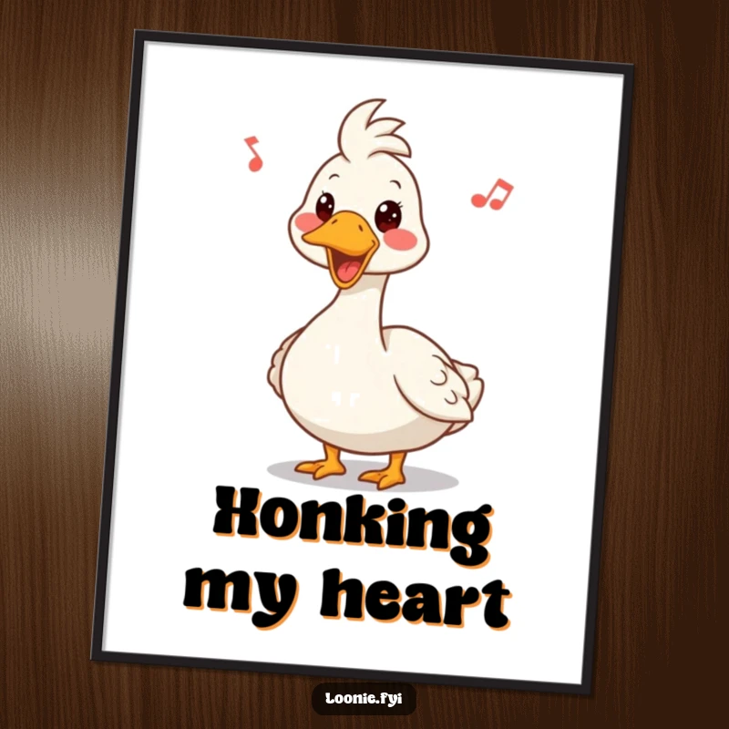 Funny digital art print of a Canadian goose with a funny expression, honking a happy tune, spreading cheer.