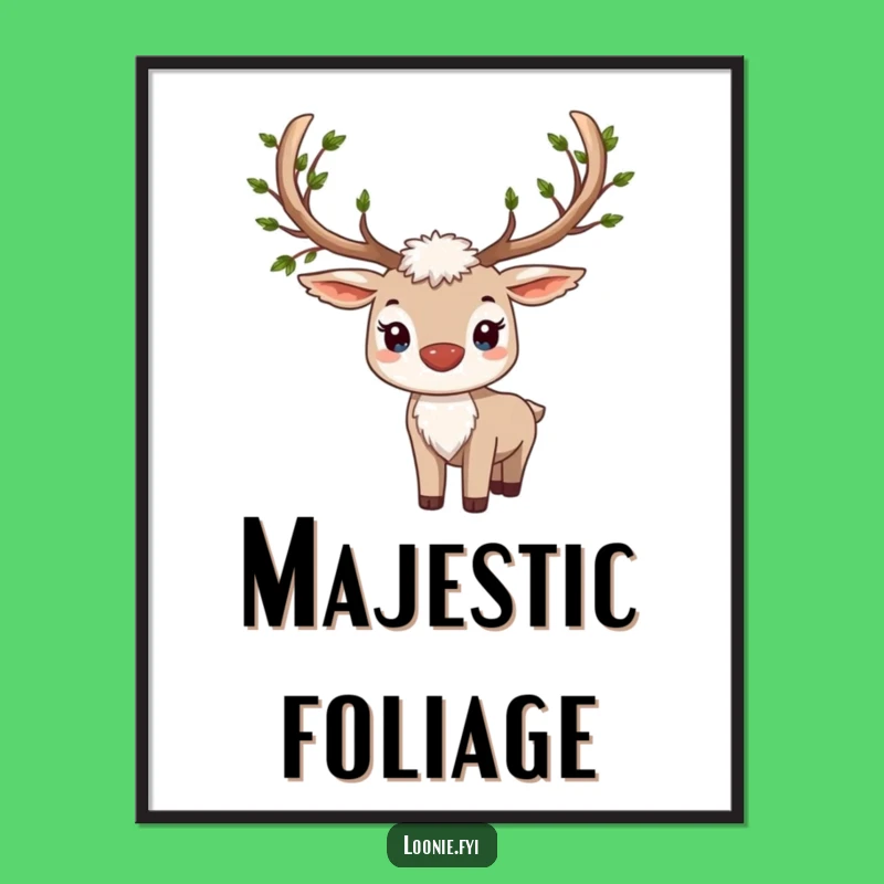 Proud Caribou Art Print - Leafy Antlers, Majestic & Funny Wall Decor