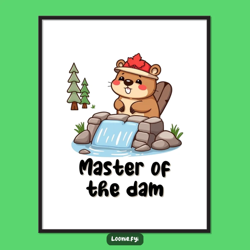Funny Beaver Dam Builder Art Print - Happy Character Digital Download, Nature Gift