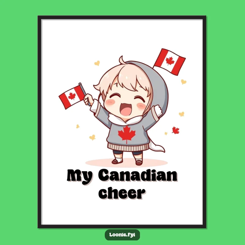 Funny Canadian Cheer Digital Art: Excited Character's Patriotic Celebration - Instant Happy Decor