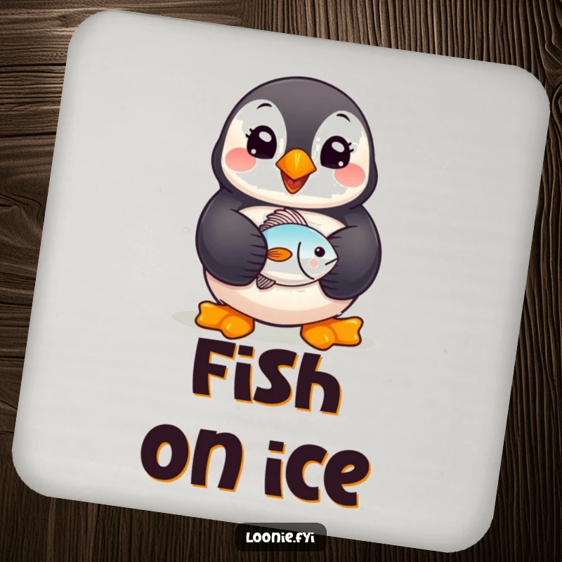 Funny Puffin Coaster: A cheerful puffin holding a tiny fish, providing surface protection with a dose of avian humor.