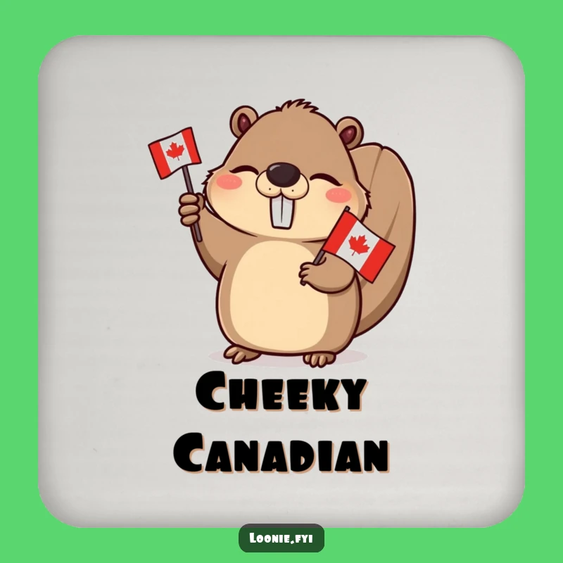 Funny Beaver Coaster: Winking Canadian Flag Protection, Humorous Gift for Tables