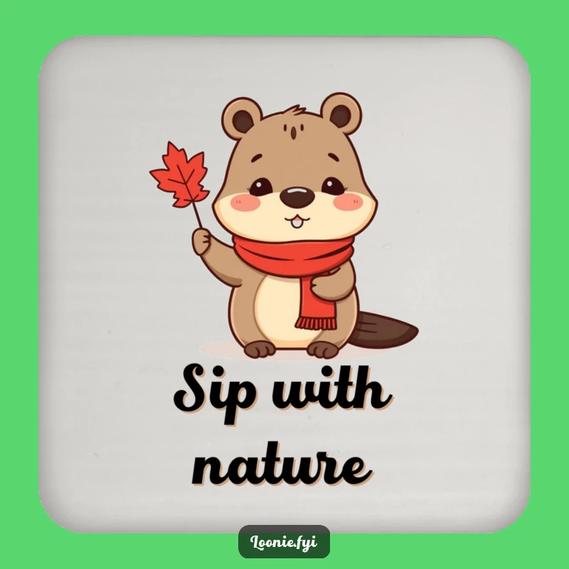 Funny Beaver Maple Leaf Coaster: Protect surfaces with Canadian charm