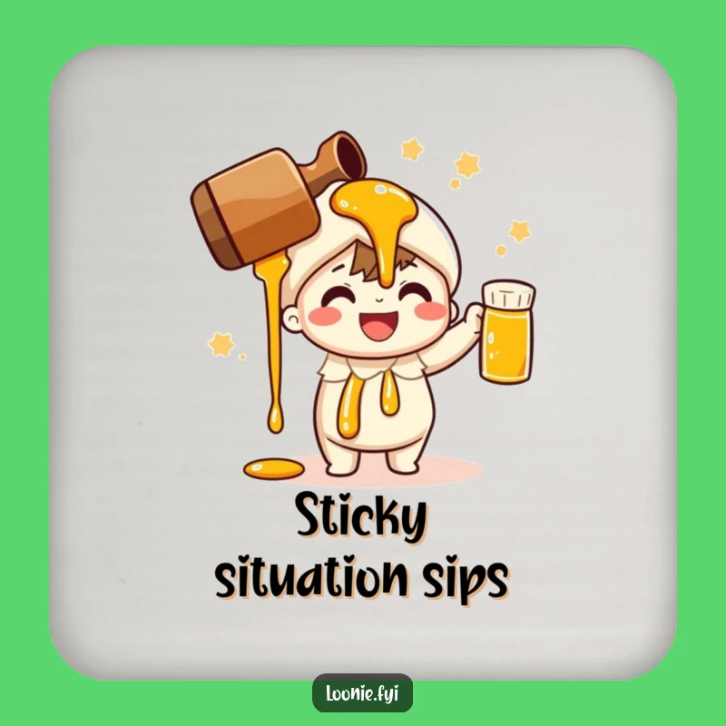 Funny Maple Syrup Coasters: Cheerful Character's Pour Protects Surfaces
