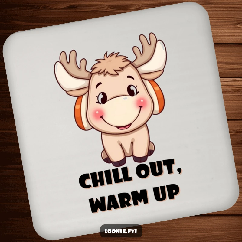 Funny Moose Coasters: A set of coasters featuring a grinning moose with ear muffs, perfect for a humorous table setting gift.