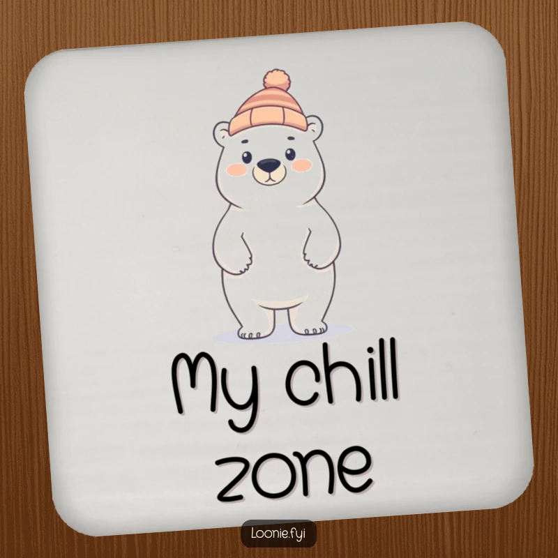 Funny polar bear in a toque on this coaster, adding humor and preventing rings with Arctic flair.