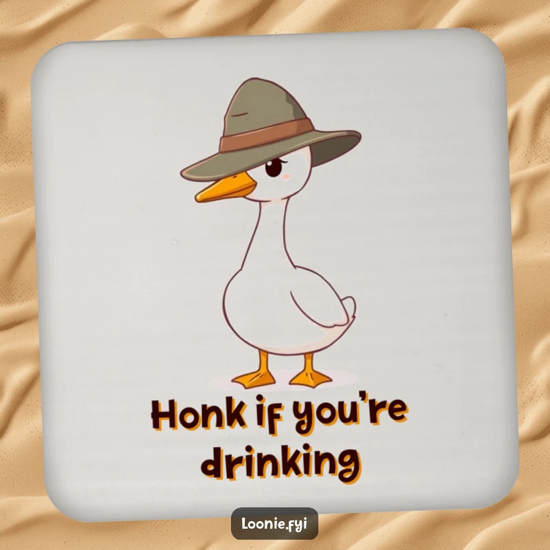Funny drink coaster with a goose ranger standing guard, protecting surfaces with a humorous and vigilant design, a delightful accessory.