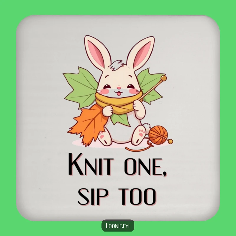 Funny Bunny Knitting Maple Leaf Coaster - Protect Surfaces with Charm!