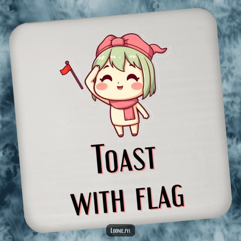 Funny drink coasters featuring a happy character saluting with a small flag, protecting surfaces with patriotic humor.