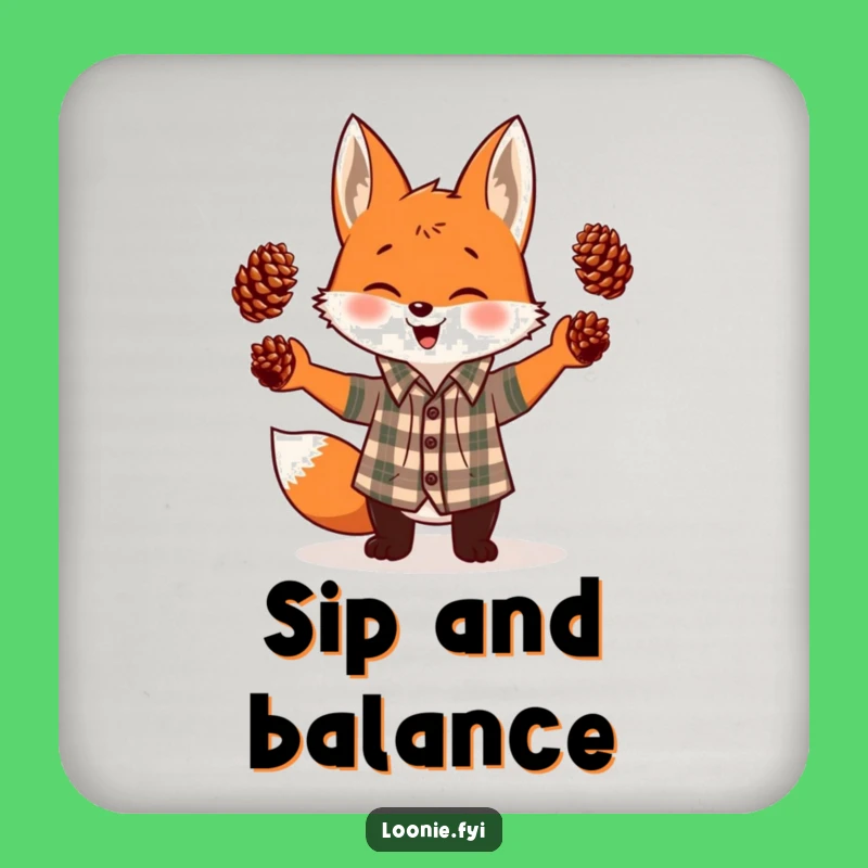 Funny Fox Juggling Pinecones Plaid Coaster - Protect Surfaces with Humor